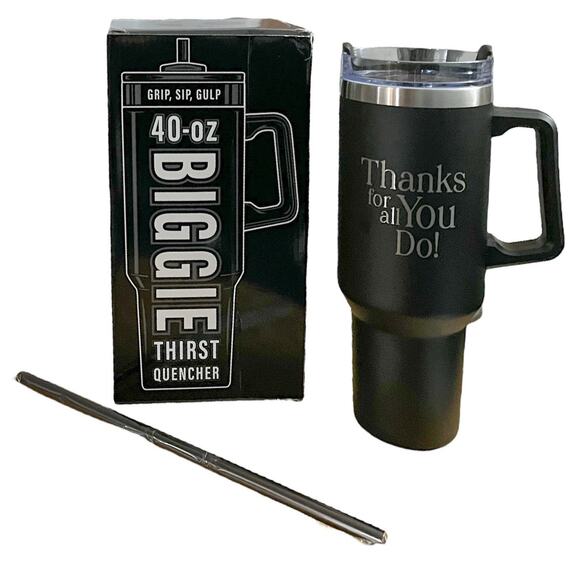 40 oz 'Thanks for all You Do'!' Stainless Steel Hot Cold Tumbler with Handle - Picture 1 of 10